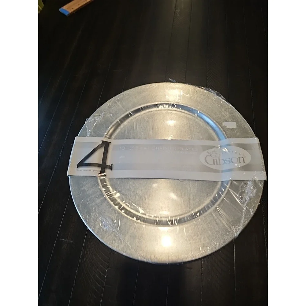 Gibson 13 Charger Platinum Gloss Decorative Plates 4 Pack